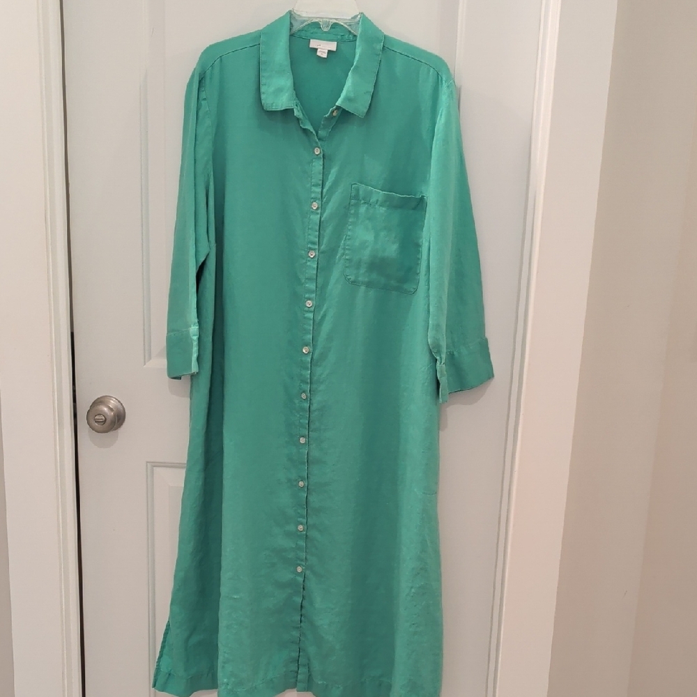 J. Jill Love Linen Green Shirt Dress
